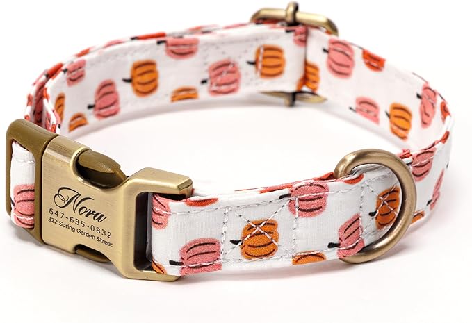 Personalized Dog Collar with Name and Phone Number Engraved,Adjustable Custom Puppy Collar,Organic Cotton Pet Collar for Small Medium Large Boy Girl Dogs