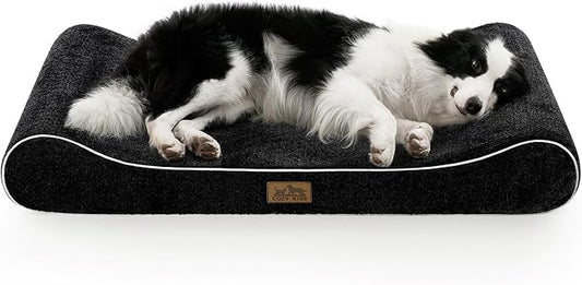 Orthopedic Dog Bed for Large Dogs up to 90 lbs - Removable Washable Cover with Waterproof Lining & Non-Skid Bottom, Cotton-Polyester Blend Boat-Shaped Lounger Mattress, L(45x30x6in), Black