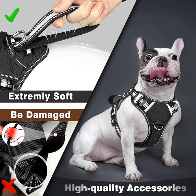 WINSEE Service Dog Vest No Pull Dog Harness with 7 Dog Patches, Reflective Pet Harness with Durable Soft Padded Handle for Training Small, Medium, Large, and Extra-Large Dogs (Small, Black)