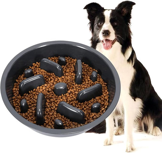 JASGOOD Largr Dog Slow Feeder Bowl - Reduce Slip Puzzle Bowl for Elevated Diners - Dark Gray, Fit Opening 8.9"-9.25"
