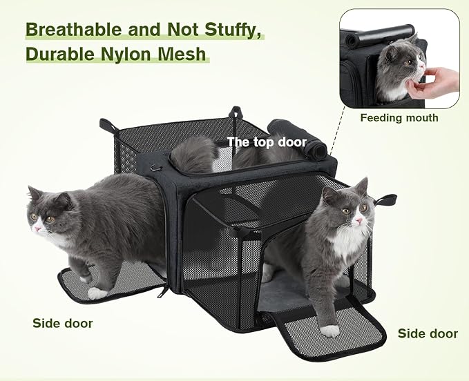 Pecute Cat Carrier Expandable, Airline Approved Cat Soft-Sided Carriers, Breathable Pet Carriers up to 5kg/12lbs, Collapsible Cat Bag Carrier Great for Travel, Outdoor, Hiking, Camping, Dark Gray