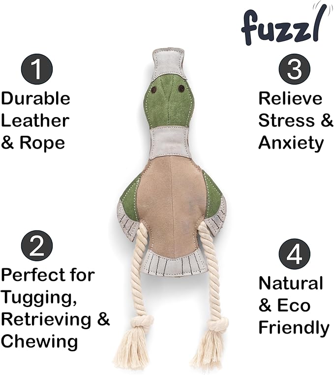 Eco Leather Dudley Duck Toy Natural and Tough Dog Toys - Long Lasting Chew Toys for Aggressive Chewers - Strong Dog Toy for Dogs and Puppy