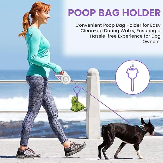 Best Dog Supplies | Pink Retractable Dog Leash with Light, Poop Bag Dispenser, Poop Bag Holder, 2 Elastic Ropes | Set of 4 (Purple)