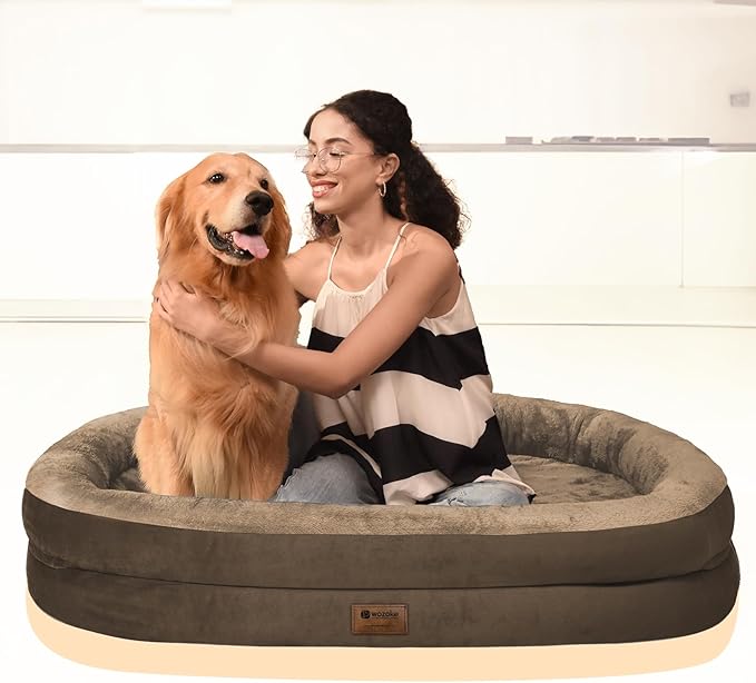 Orthopedic Waterproof Large Dog Bed: Memory Foam Washable Dog Bed with Bolsters - Removable Orthopedic Cover for Medium L XL Large Sized Pet - Non-Slip Bottom - Coffee