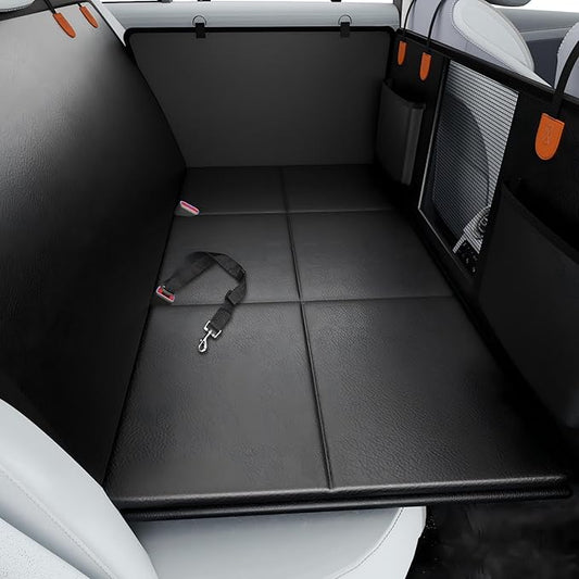 Dog Car Seat Cover for Back Seat with Hard Bottom, PU Leather Back Seat Extender for Dogs,Dog Hammock Bed for Cars, SUVs, Pet Seat Cover for Back Seat Holds 400lbs with Mesh Window & Pocket