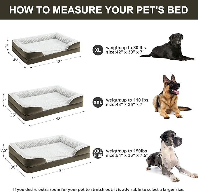 Orthopedic Dog Bed for Extra Large Dogs, Egg Crate Foam Bed for Extra Large Dogs, Equipped with Removable Waterproof Pillow Cover and Anti-Slip Bottom, Pet Bed