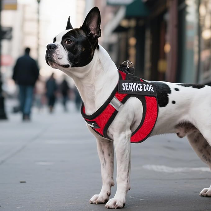 PUPTECK Service Dog Harness and Leash Set for Small Medium Dogs No Pull Step-in Soft Mesh Puppy with 2 Removable Patches Cat Vest Harnesses Reflective at Night, Red, S