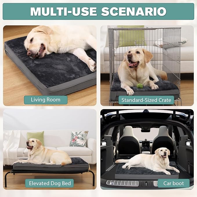 Waterproof Dog Bed Large Medium Sized Dogs, Orthopedic Washable Crate Pad 36 inch, Foam Pet Bed with Removable Cover Reversible, Anti-Slip Kennel Pad, 35"x22", Dark Gray