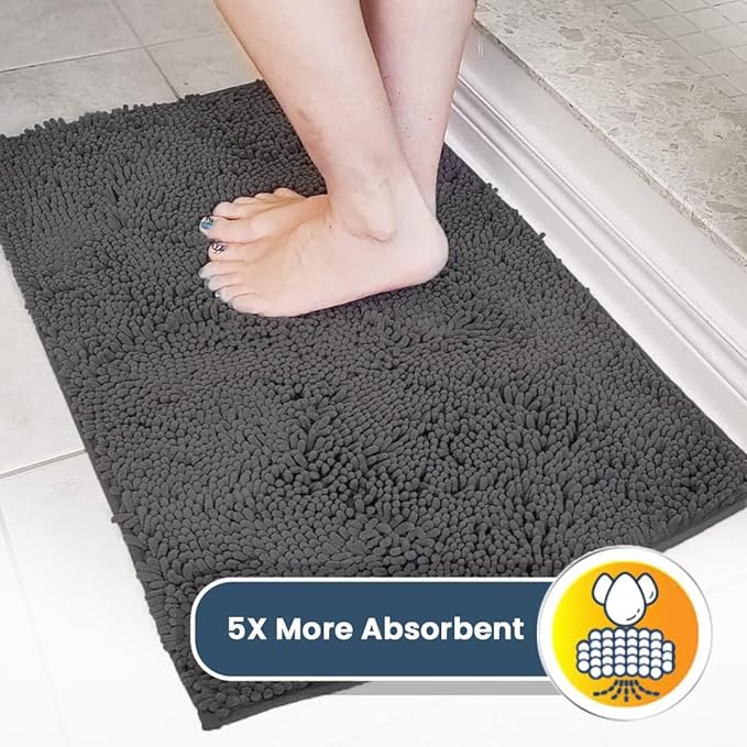 Muddy Mat® | Super Absorbent Door Mat Indoor, Microfiber Quick Dry Chenille Entryway Rug, Non-Slip Front Door Mat, Indoor Mats for Entryway, Machine Washable Pet Rug, Charcoal 48"x72"