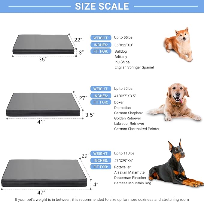 Vonabem Waterproof Dog Bed Large Medium Sized Dog - Outdoor Washable Crate Pad, Orthopedic Puppy Crate Pad, Durable Leather Anti-Slip Kennel Bed 35"x22", Graphite Grey