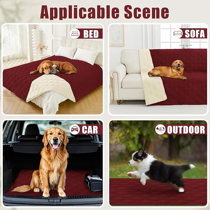 Smiry Waterproof Dog Bed Cover Blanket 30x70, Soft Reversible Pet Blanket, Washable Leakproof Cats Dogs Couch Cover for Sofa, Couch, Furniture, Lattice, Wine Red/Beige