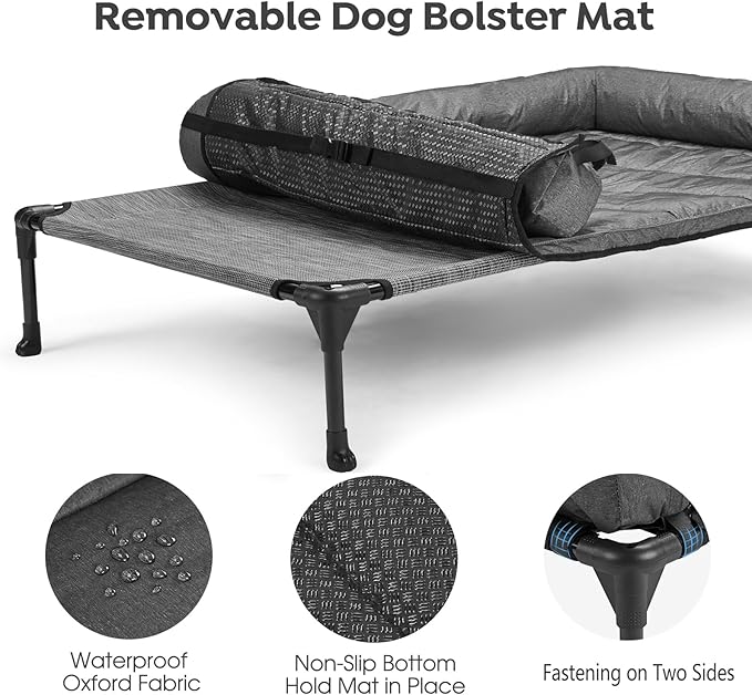 Veehoo Cooling Elevated Dog Bed Add Removable Waterproof Bolster Cushion Mat, Raised Pet Cot with Breathable Teslin Mesh, No-Slip Feet, Dog Sofa Bed for Indoor Outdoor, Medium, Black Silver