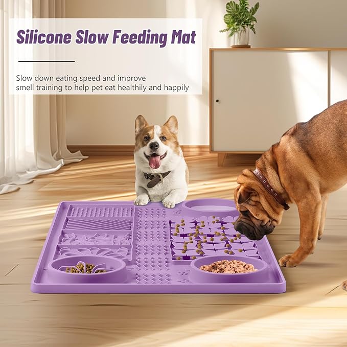 Large Silicone Snuffle Mat, 32"x 20" Dog Lick Mat with Suction Cups, Slow Feeder for Small | Medium | Large | Multiple Dogs Slow Eating, Boredom Reducer (Purple)
