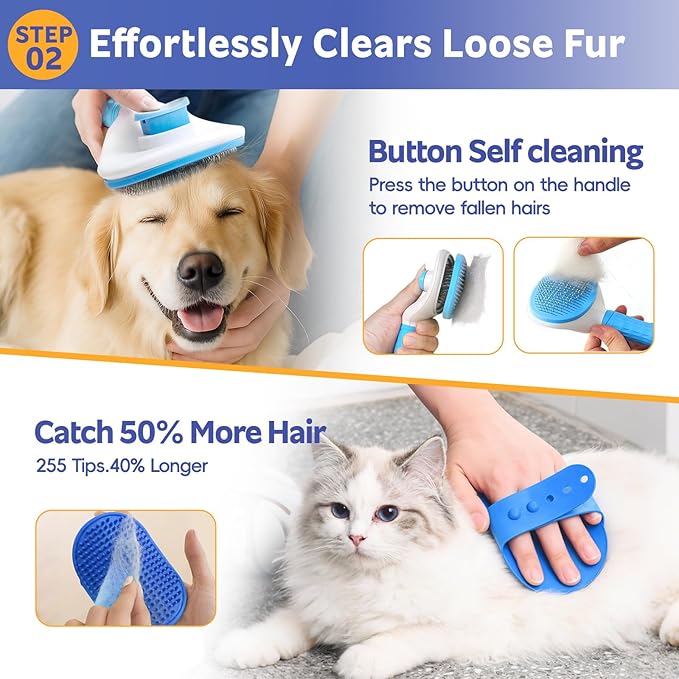 Dog Brush for Shedding 13pcs Bath Grooming Kit with Pet Nail Clipper and File - Dog Bath Brush Cat Grooming Supplies, Dematting Comb Bath Brush Shampoo Scrubber for Dogs and Cats