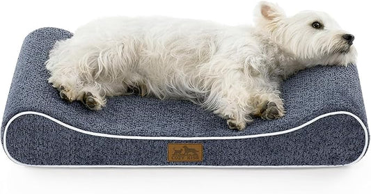 Orthopedic Dog Bed for Small Dogs up to 35 lbs - Removable Washable Cover with Waterproof Lining & Non-Skid Bottom, Cotton-Polyester Blend Boat-Shaped Lounger Mattress, S(30x20x5in), Blue