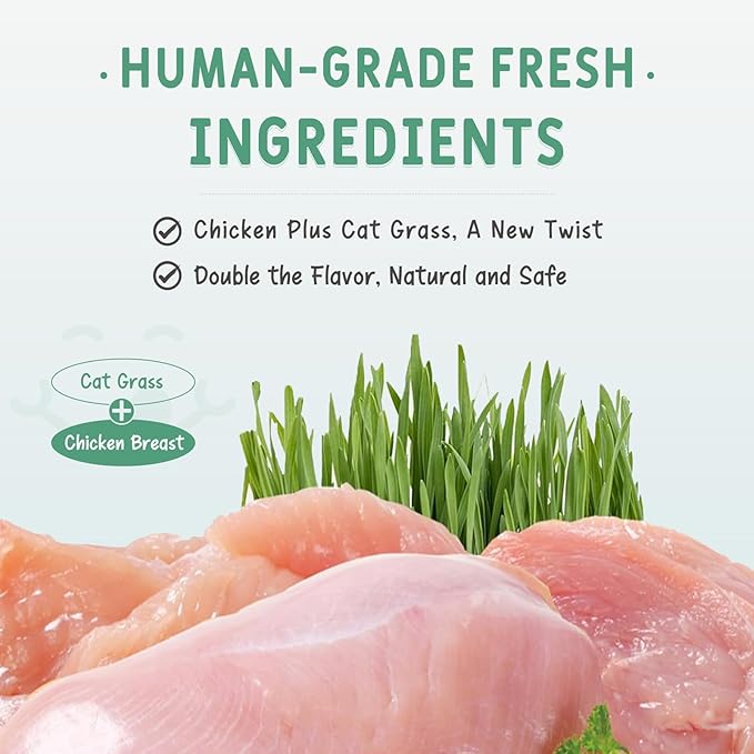Freeze Dried Cat Grass Treats, Tasty Chicken Flavor, Cat Chew Treats for Dental Cleaning and Hairball Control, Fresh Breath & Healthy Digestion, High Protein & Grain Free Snacks
