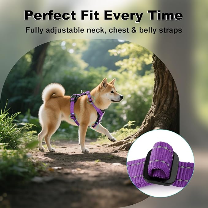 Plutus Pet Adjustable No Pull Dog Harness with Leather Accents, Heavy Duty Reflective Nylon Vest for Training, Hiking, Easy Walk Harness for Small, Medium, Large Dogs (Purple, XL)
