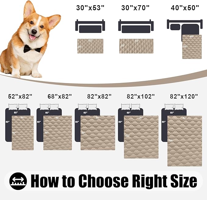 Smiry Waterproof Dog Bed Cover Blanket, Soft Reversible Pet Blanket, Washable Leakproof Cats Dogs Couch Cover for Sofa, Couch, Furniture, Plaid (52x82 Inch, Taupe/Beige)