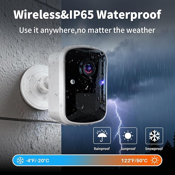 Wireless Security Cameras, 3MP WiFi Battery Powered Camera with AI Motion Detection, 2-Way Talk, Spotlight, Siren, IP65, Cloud/Up to 256G SD Storage(About 180 Days Storage SD Card Included)
