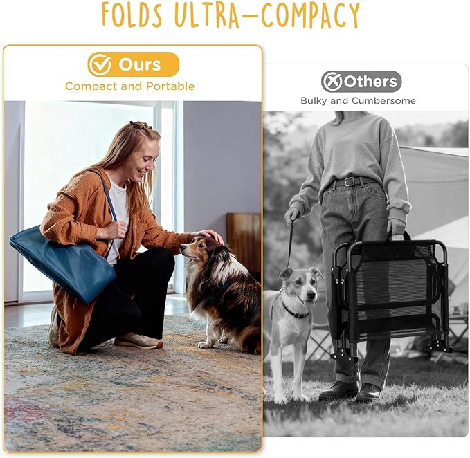 Folding Raised Dog Bed, Large Outdoor Elevated Dog Cot, Cooling Chew Proof Pet Cots Bed, Portable, Heavy Duty Up to 160 lbs, Pet Cot for Camping, Home, Dark Blue, 49"x33"x7"