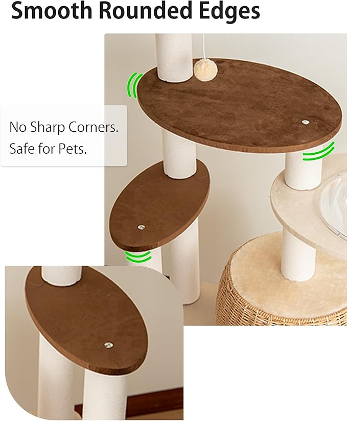 Modern Cat Tree for Large Cat, 56.7-Inch Tall Cat Tower with Scratching Post for Indoor Cats, Multi-Level Cat Condo with Hand-Woven Cat Bed and Hammock Acrylic Bowl (Particleboard 56.7in)