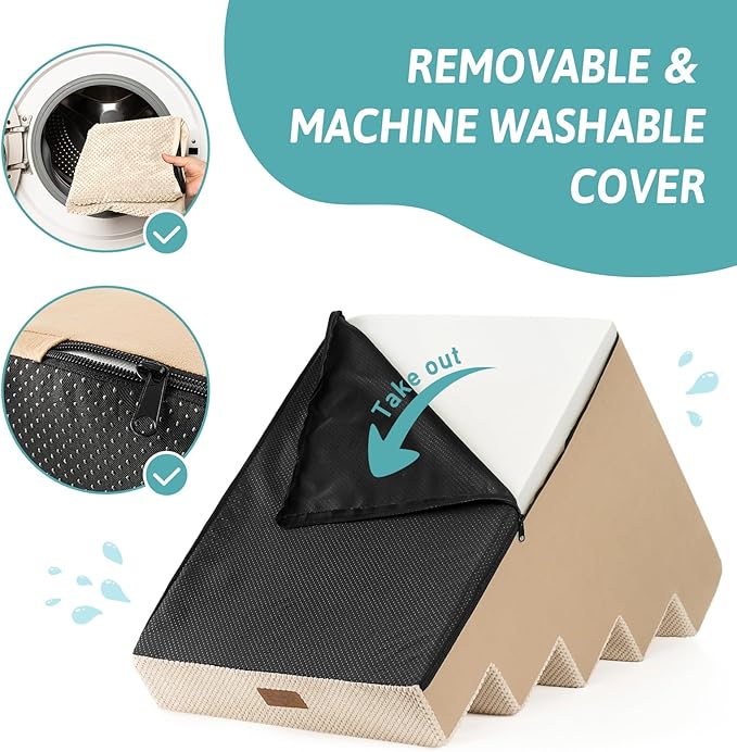 Dog Stairs for Small Dogs 17.7" H, 5-Step Gentle Incline Pet Step for Couch and Beds, Right-Angle Dog Ramp for Puppy Doggie Senior Cats, 17.7x29.5x17.7 Inch, Beige