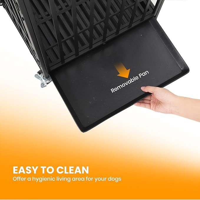 Garvee 36 Inch Heavy Duty Dog Crate, Metal Escape Proof Dog Kennel Indoor with 3 Doors, Removable Tray, Large Dog Cage with Wheels for Large and Medium Dogs, Black