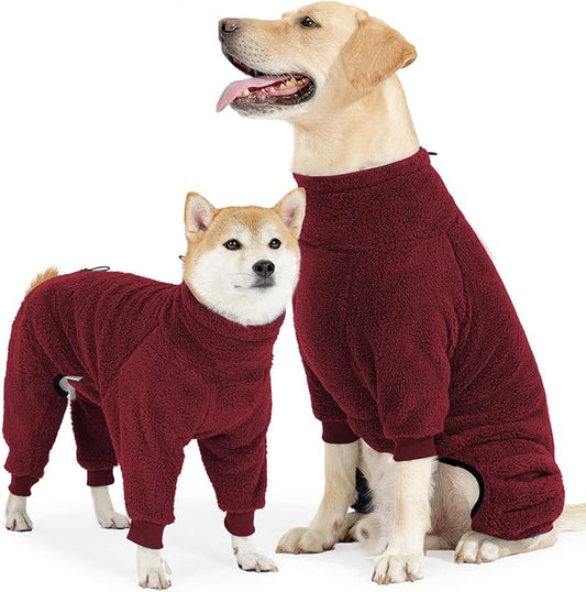 Dog Winter Coat, Warm Fleece Dog Jacket, Windproof Pullover Jumpsuit, Full Body Pajamas Onesie, Cold Weather Clothes for Medium Large Dog(3Xlarge,Red)