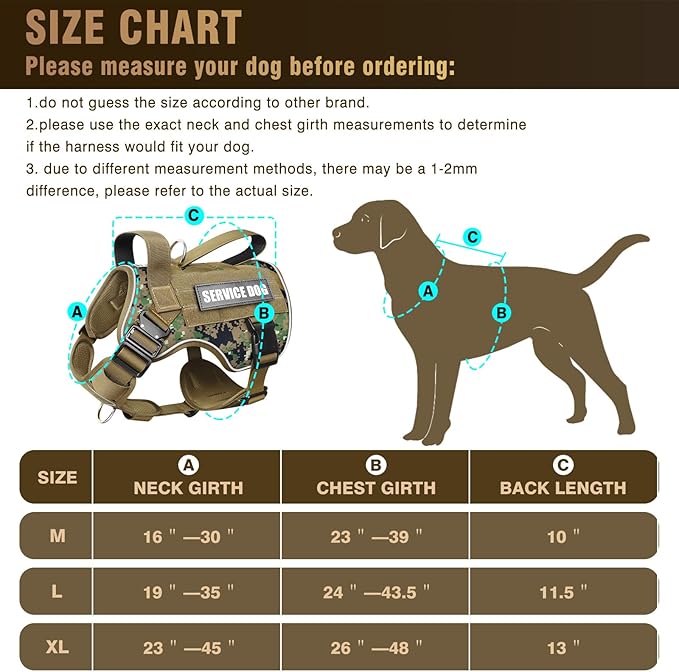 WINSEE Tactical Dog Harness for Medium Dog, Heavy Duty Service Working MOLLE Vest with 10 Pet Patches, 2X Metal Buckle Vest for Training Hunting Walking