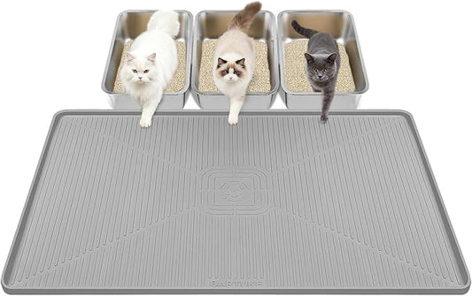 Lorvain Cat Litter Mats, 45" x 30" Extra Large Silicone Cat Mat for Litter Box, Easy to Clean Kitty Litter Trapping Mat, Soft on Kitty Paws, Waterproof, Urine-Proof Kitty Litter Mats for Floor, Grey