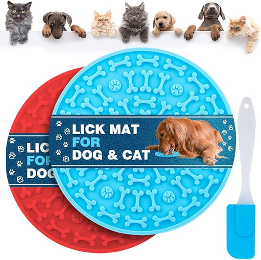 Dog Lick Pad, Pet Bathing Grooming Distraction Wall Mounted Silicone Slow Feeder Mat with Strong Suction, 2 Pack