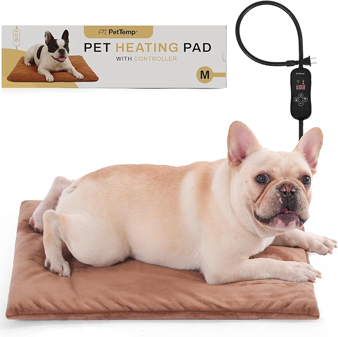 Pet Heating Pad for Cats and Dogs, Heated Cat Bed & Dog Heating Pad with 5 Temperature Levels, Waterproof Heated Pet Mat with Timer, Auto Power-Off and Chew Resistant Cord, 20'' x 16''