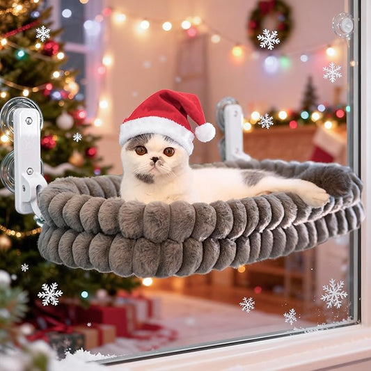 CHEERPALS Cat Window Perch for Indoor Cats Hammock for Window with Reversible Cushion, Foldable Cat Window Bed for Large Cats and Kittens(Grey,Large)