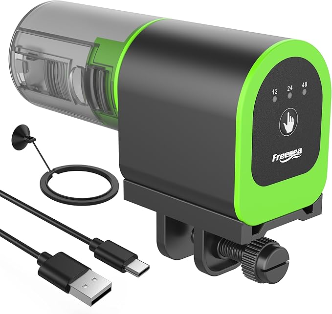 FREESEA Automatic Fish Feeder for Aquarium: Small USB Rechargeable Vacation Auto Fish Food Dispenser with Timer for Small Tank Betta Turtle