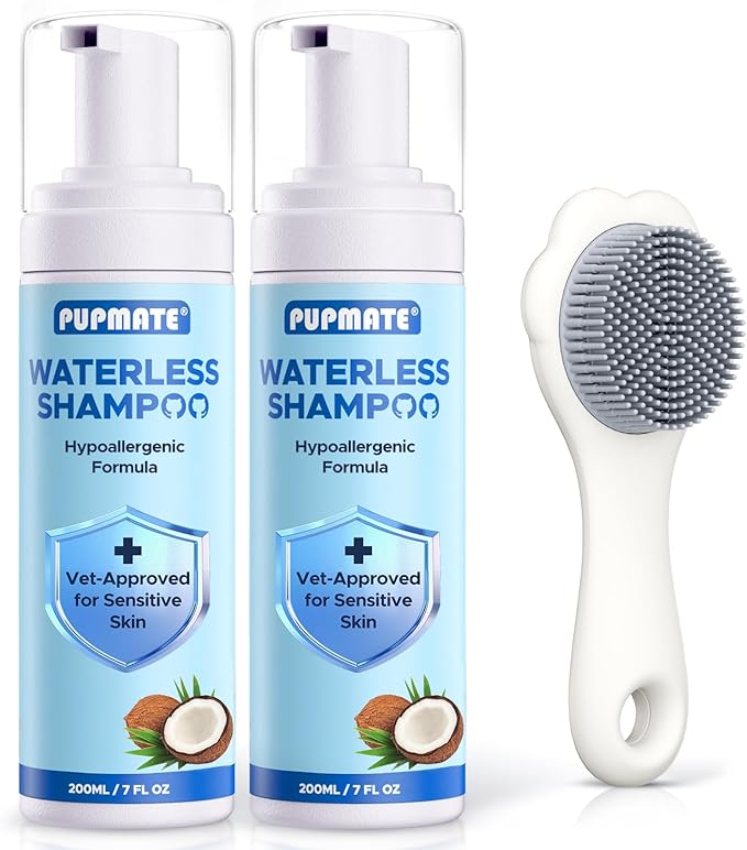 Cat Waterless Shampoo with Brush - No Rinse Formula for Quick Clean Between Baths, Hypoallergenic & Detangling, Reduce Itchy Skin Shedding, Vet-Recommended for Kittens/Senior Cats, Coconut Scent