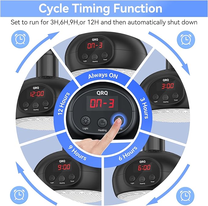 QRQ Chicken Coop Heater, 200W-350W-500W Reptile Heat Lamp with UVA UVB Dimmable Light 3-6-9-12H Timer, Chicken House Dog House Greenhouse Heater Outdoor,for Dog Cats Reptile Bird,Christmas Gifts
