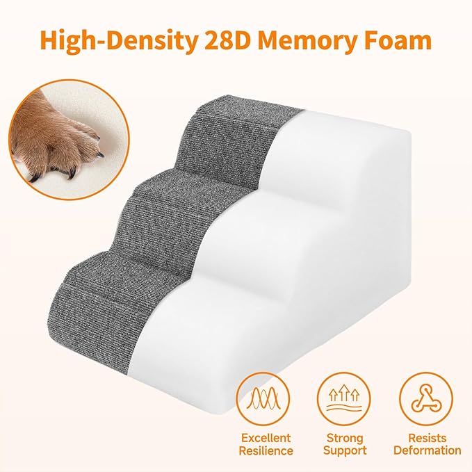 3-Steps Dog Stairs for Bed and Couch 12.6" H, Wider Pet Stairs for Small Old Dogs Cats, 30°Steady Non-Slip Dog Steps, Washable Dog Ramp with Removable Cover, PE Boards