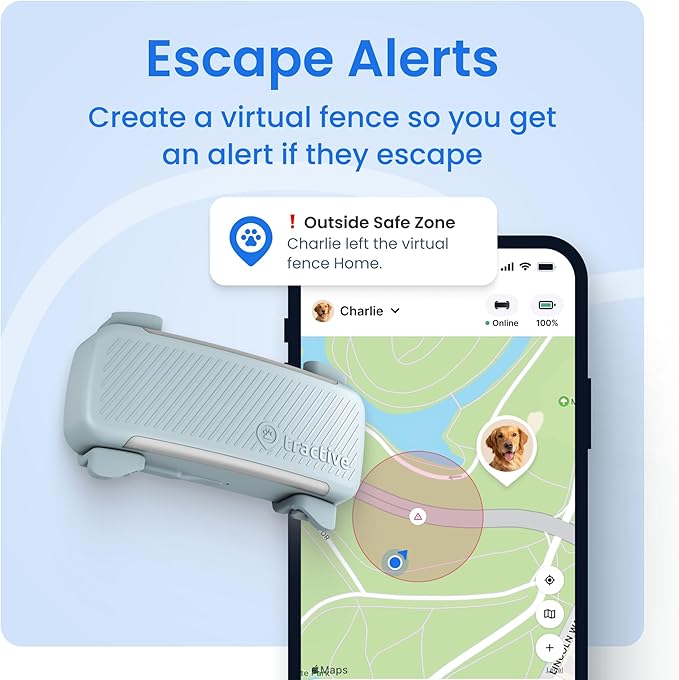 Tractive Smart Dog GPS Tracker | Live Pet Tracker with Virtual Fence | Vital Signs Monitoring of Heart & Respiratory Rate | Bark Monitoring | Dog Collar Attachment (Mint)