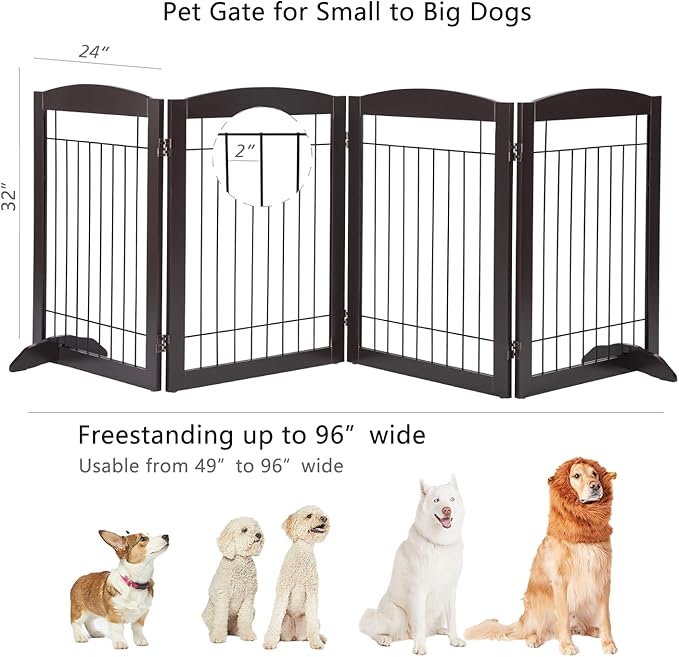 PAWLAND 96-inch Extra Wide Dog gate for The House, Doorway, Stairs, Freestanding Foldable Wire Pet Gate, Set of Support Feet Included (Espresso, 30" Height-4 Panels)