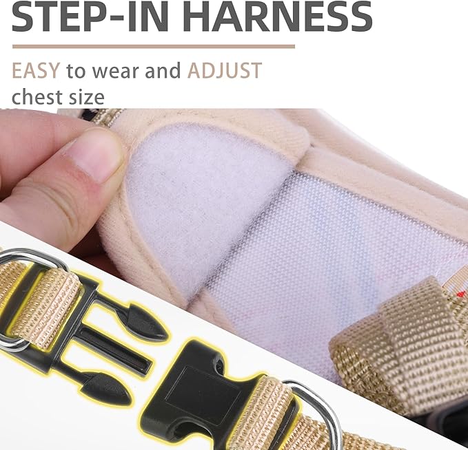 PUPTECK Dog Harness and Leash Set for Small Medium Dogs No Pull Step-in Soft Mesh Puppy Cat Vest Harnesses Reflective at Night, Plaid Pattern Beige L