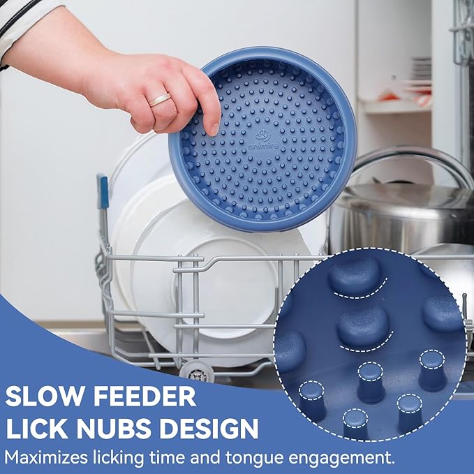 Dog Lick Bowl, Animire Freeze Lick Mat for Dogs, Non-Slip Slow Feeder Licking Bowl Enrichment Treat for Distraction Anxiety Relief, Food Grade Silicone, Dishwasher Safe(Dark Blue,L)