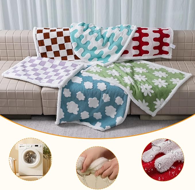 Waterproof Pet Blanket,Dog Bed Covers Small Throw for Puppy Cats Stylish Jacquard Pets Couch Sofa Furniture Protection Washable Reversible Covers (Red Wave,XS)