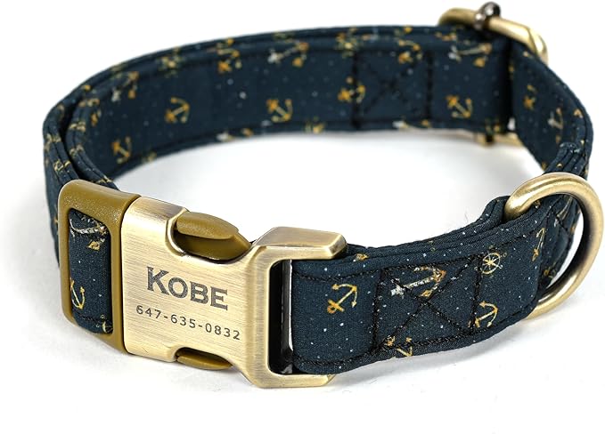 Personalized Dog Collar with Name and Phone Number Engraved,Adjustable Custom Puppy Collar,Organic Cotton Pet Collar for Small Medium Large Boy Girl Dogs