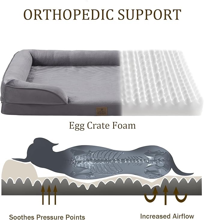 Bedfolks Orthopedic Dog Bed, Waterproof Dog Sofa Bed for Small Dogs & Cats, Egg Foam Pet Couch Bed with Removable Washable Cover and Nonslip Bottom, Dark Grey