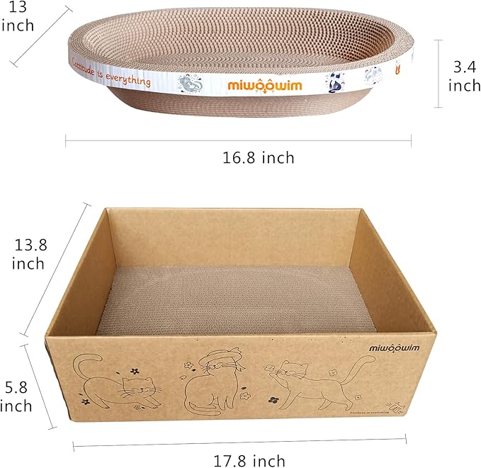 3PCS 2 Cat Scratcher Bowl +1 Corrugated Scratch Pad with Box,Oval Shape Cat Scratcher Cardboard Bed, Scratching Lounge Bed, Cute Round Scratcher for Indoor Cats