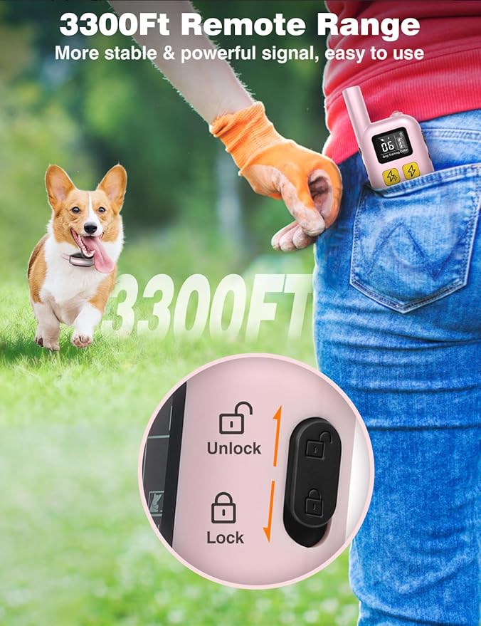 Dog Training Collar with Remote (5-120lbs), 3300Ft Remote Training Collar with Beep, Vibrate, Static & Double Static Modes, IPX7 Waterproof E Collar for Small Medium Large Dogs (2 Pack)