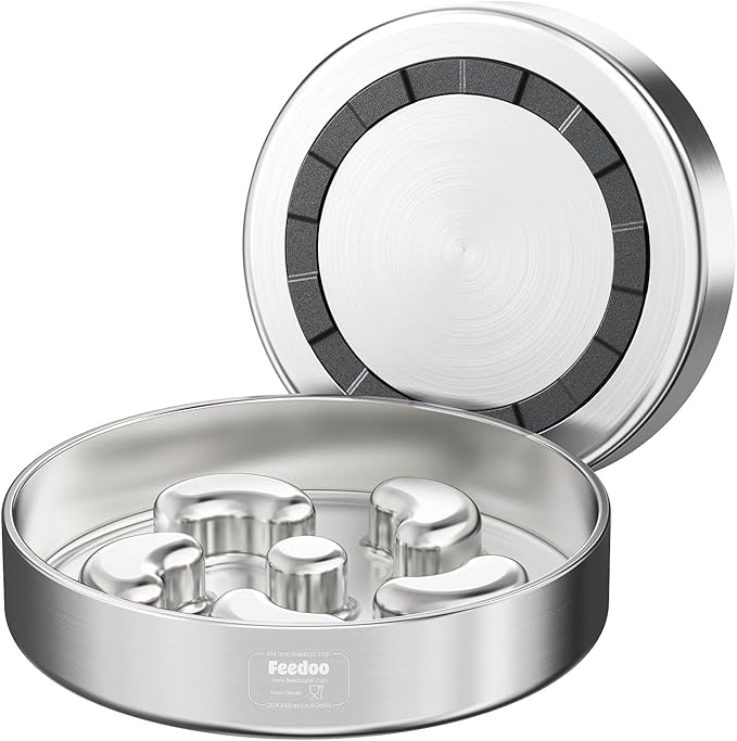 Slow Feeder Dog Bowl-2Cups for Medium Breeds, Double Wall Food-Grade Stainless Steel, Heavy Duty with Non-Slip Rubber Base, Puzzle Maze Bowl to Slow Down Eating
