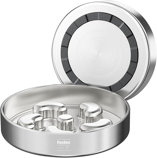 Slow Feeder Dog Bowl-2Cups for Medium Breeds, Double Wall Food-Grade Stainless Steel, Heavy Duty with Non-Slip Rubber Base, Puzzle Maze Bowl to Slow Down Eating