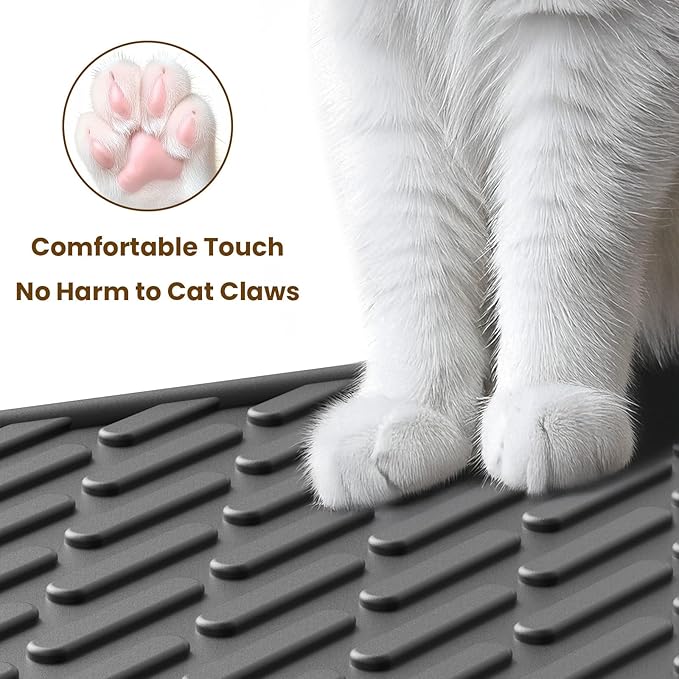 Cat Litter Mat with Grooves & Raised Edge, Urineproof/Waterproof, Litter Scattering Control, Easy to Clean (31 * 24in-Black-1 Pack)