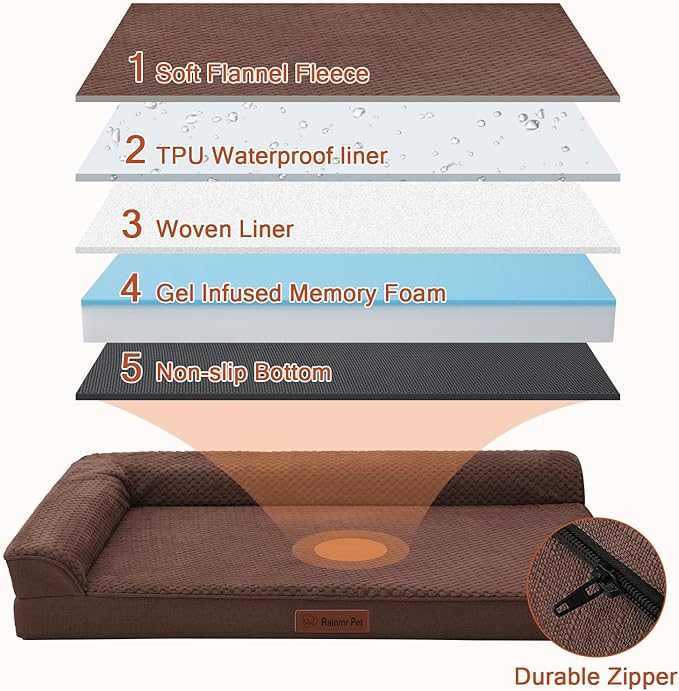 Orthopedic Dog Bed Medium Size Dog, Memory Foam Dogs Bed for Medium Dogs, Washable Removable Cover, Nonskid Bottom, Waterproof, for Indoor, Outdoor, Crate ＆ Car Use, 35x23x6 Inches, Brown Grey
